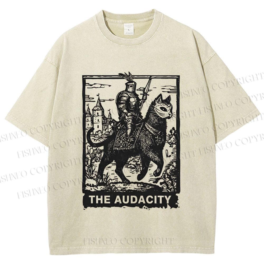 Unisex The Audacity Knight Cat Printed Washed Tee