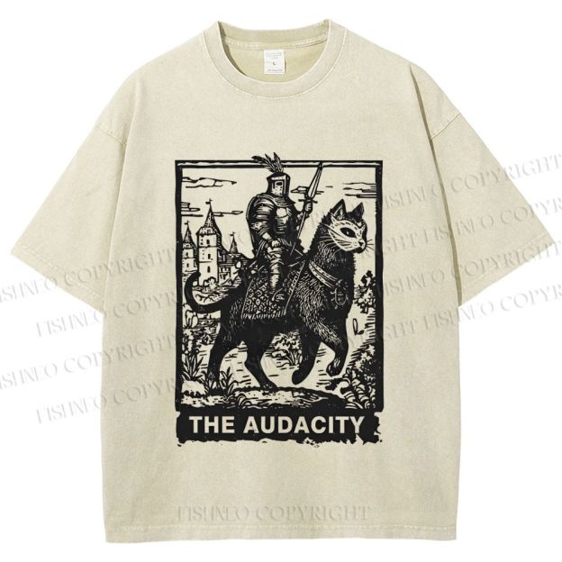 Unisex The Audacity Knight Cat Printed Washed Tee