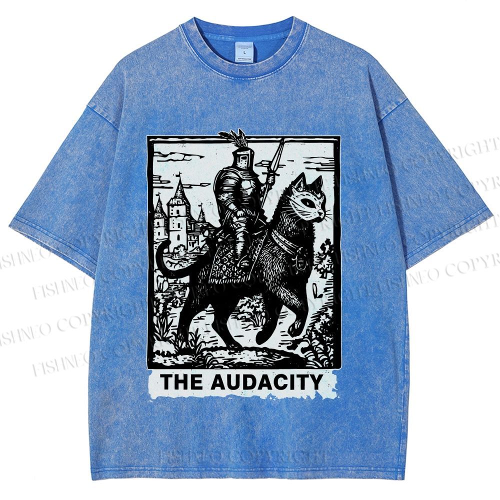 Unisex The Audacity Knight Cat Printed Washed Tee