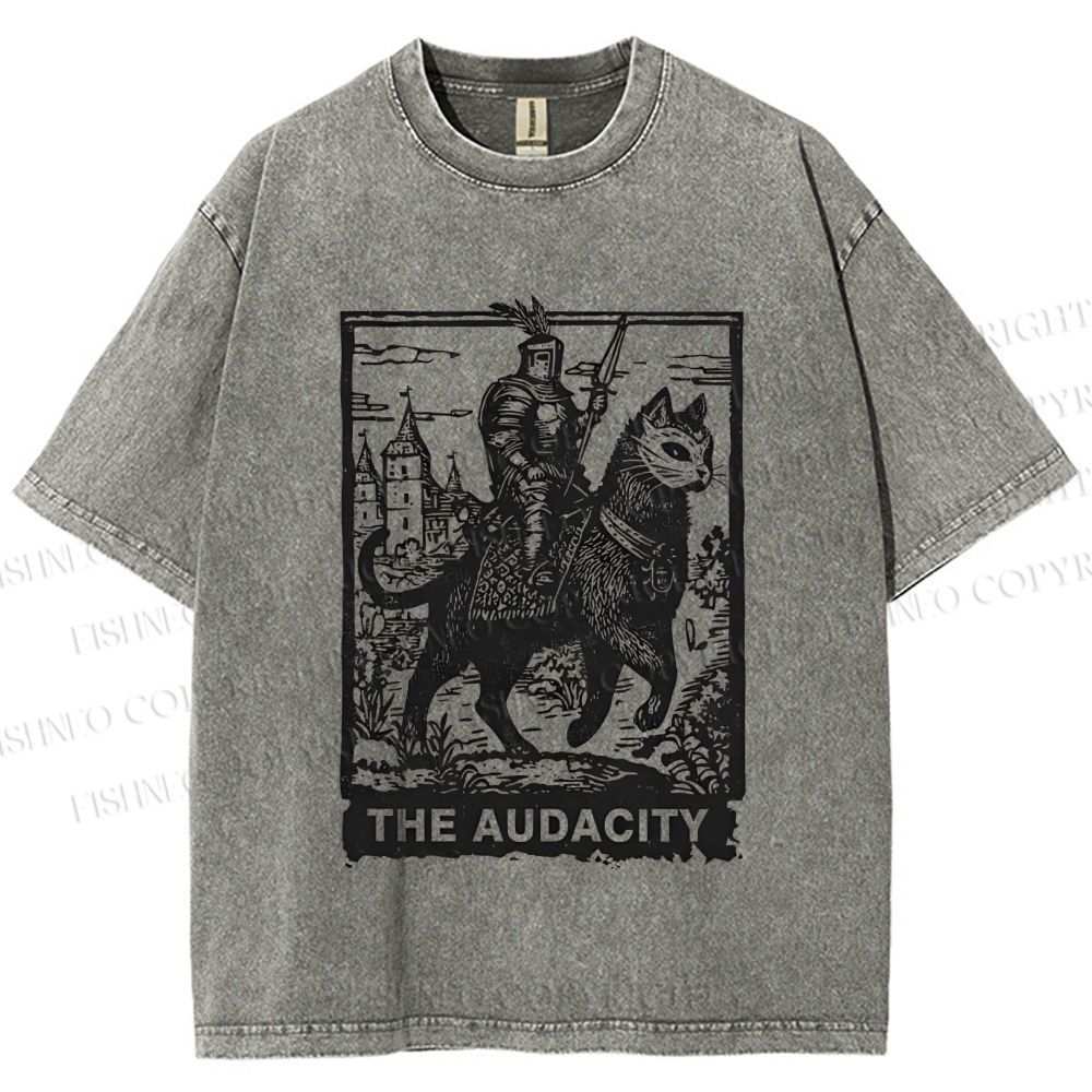 Unisex The Audacity Knight Cat Printed Washed Tee