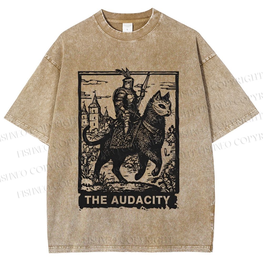 Unisex The Audacity Knight Cat Printed Washed Tee