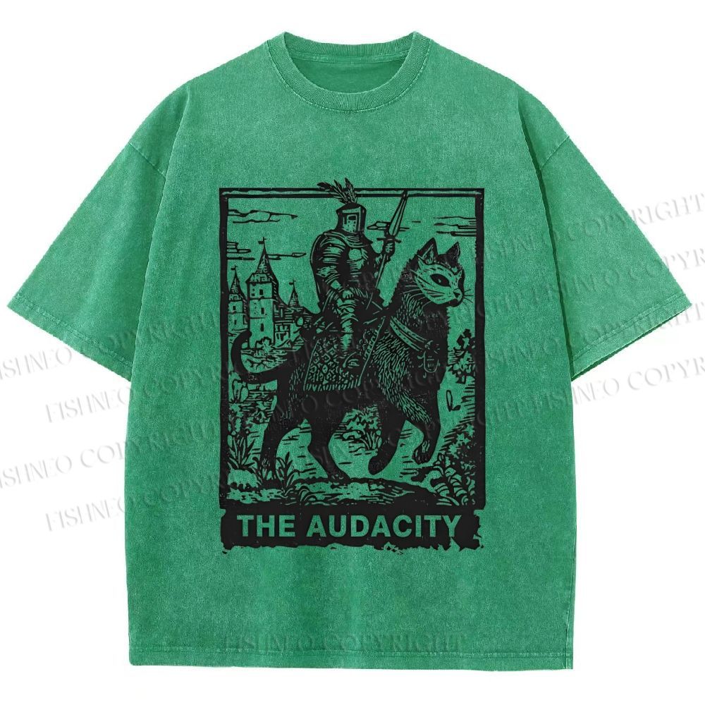 Unisex The Audacity Knight Cat Printed Washed Tee