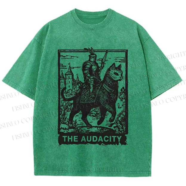 Unisex The Audacity Knight Cat Printed Washed Tee