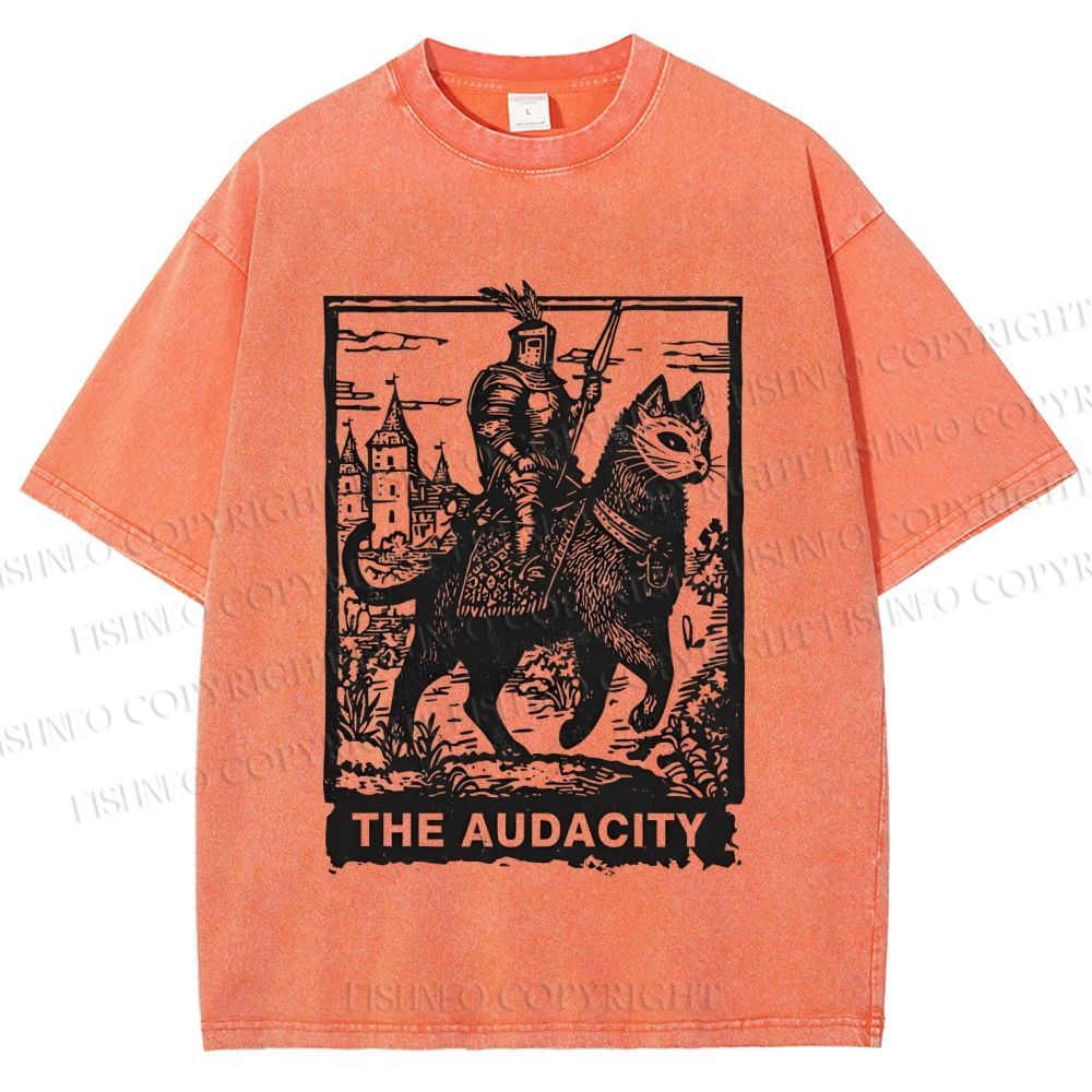 Unisex The Audacity Knight Cat Printed Washed Tee