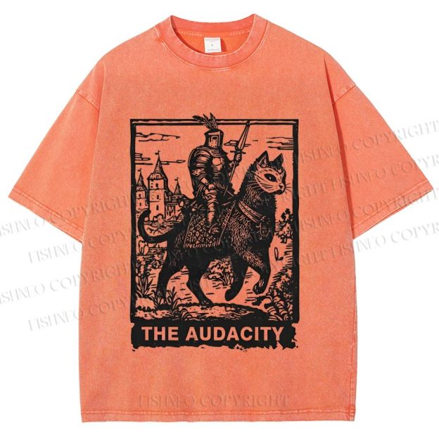 Unisex The Audacity Knight Cat Printed Washed Tee