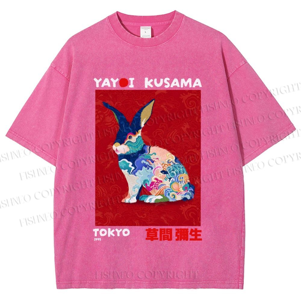 Unisex Printed Yayoi Kusama Floral Rabbit 1995 Washed Tee