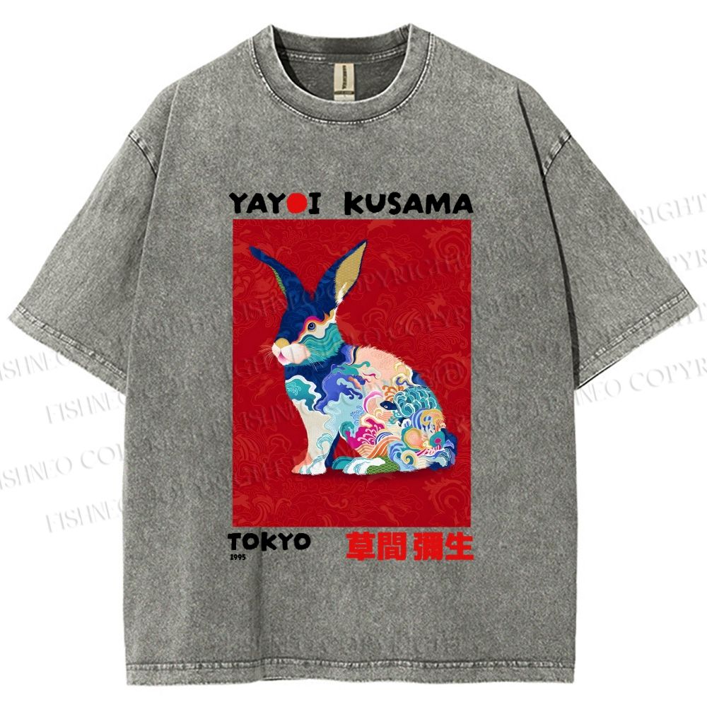 Unisex Printed Yayoi Kusama Floral Rabbit 1995 Washed Tee