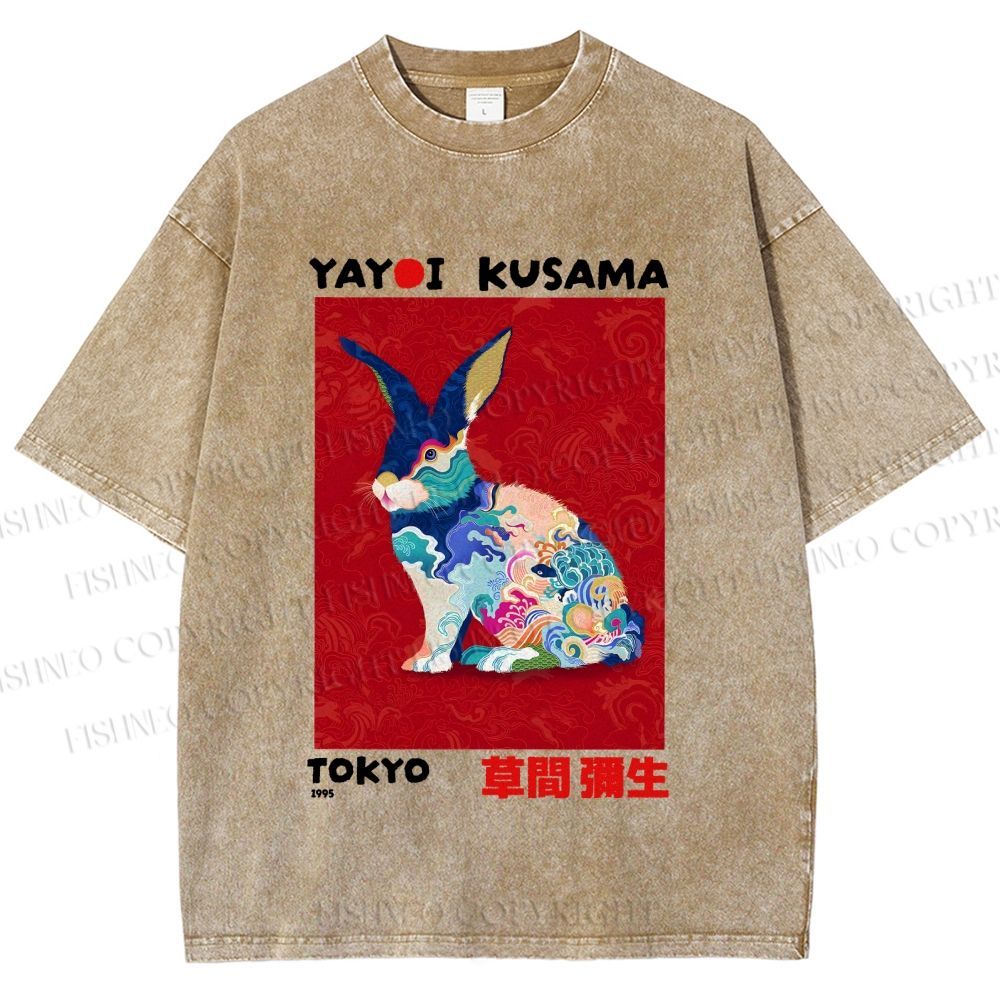 Unisex Printed Yayoi Kusama Floral Rabbit 1995 Washed Tee
