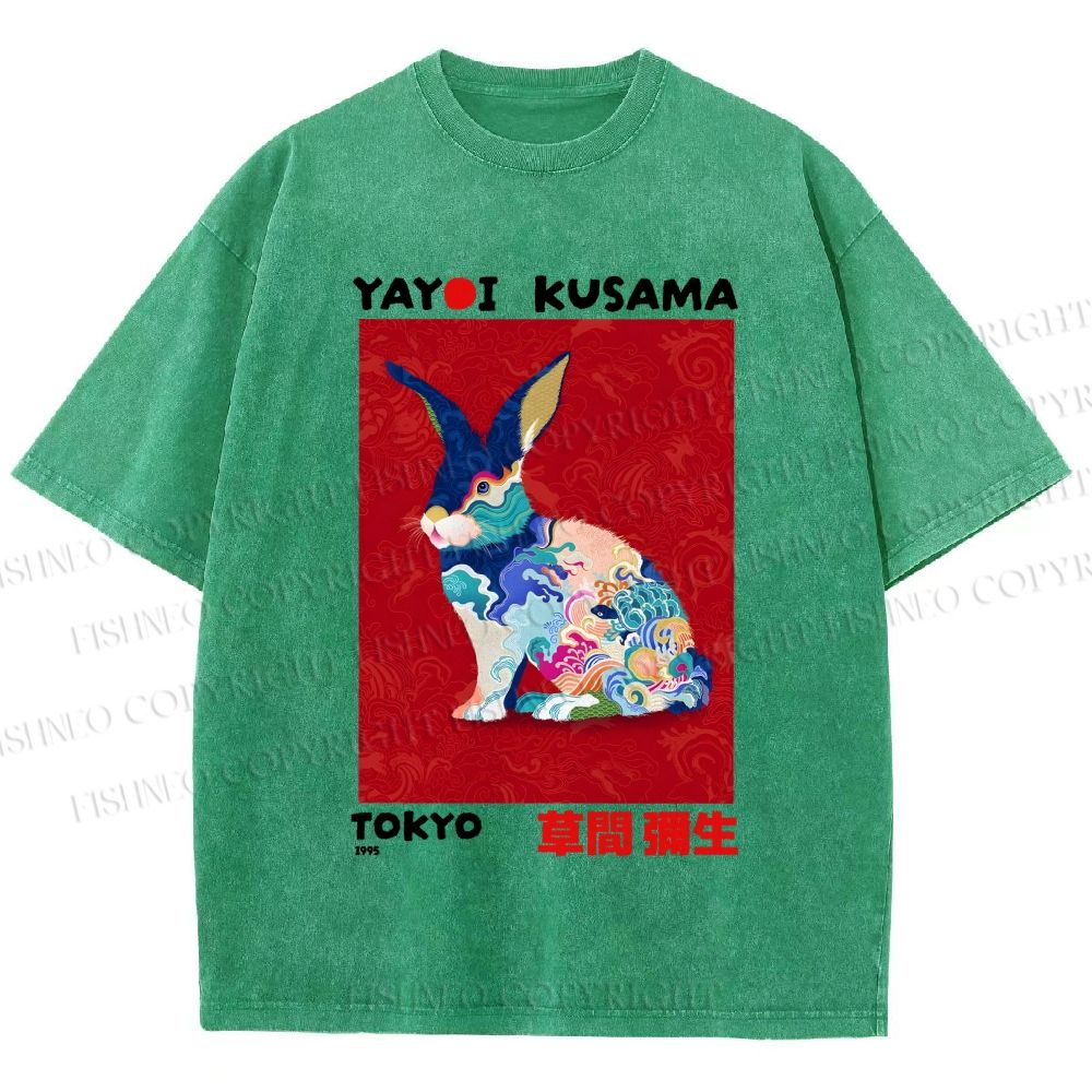 Unisex Printed Yayoi Kusama Floral Rabbit 1995 Washed Tee