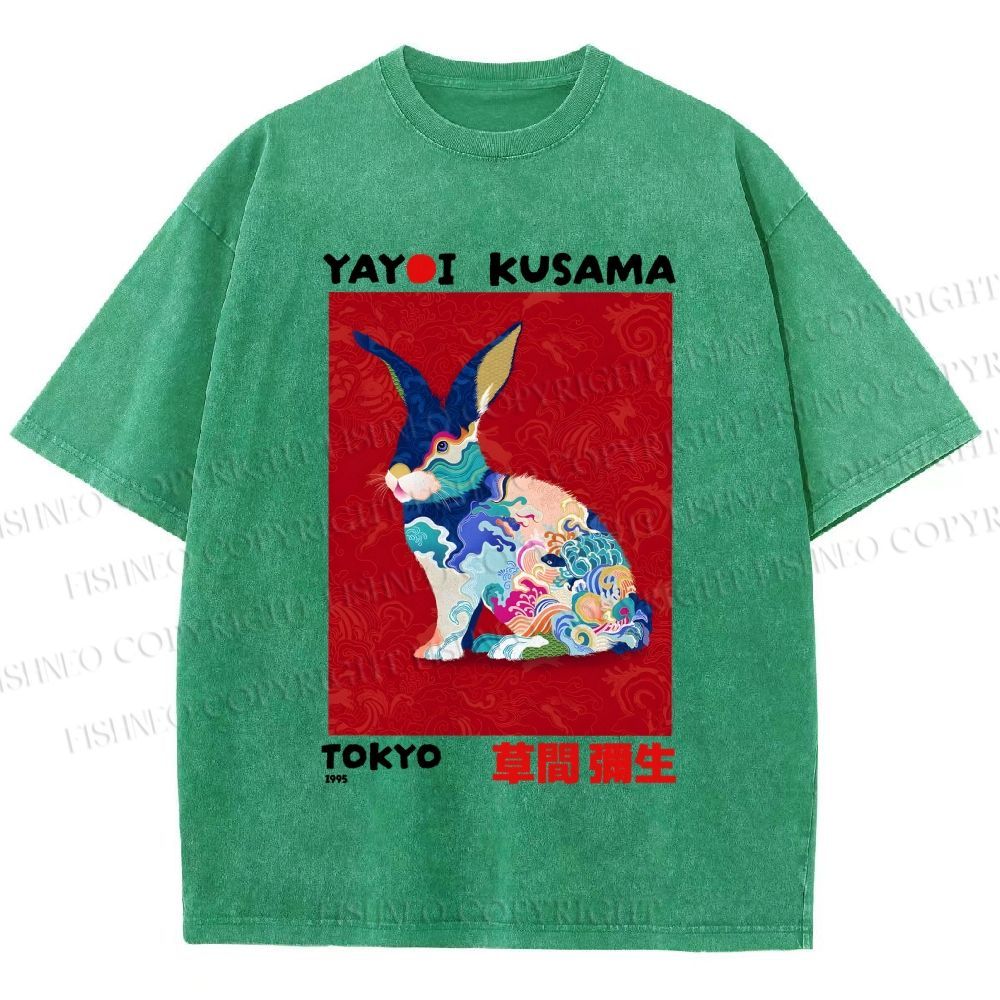 Unisex Printed Yayoi Kusama Floral Rabbit 1995 Washed Tee