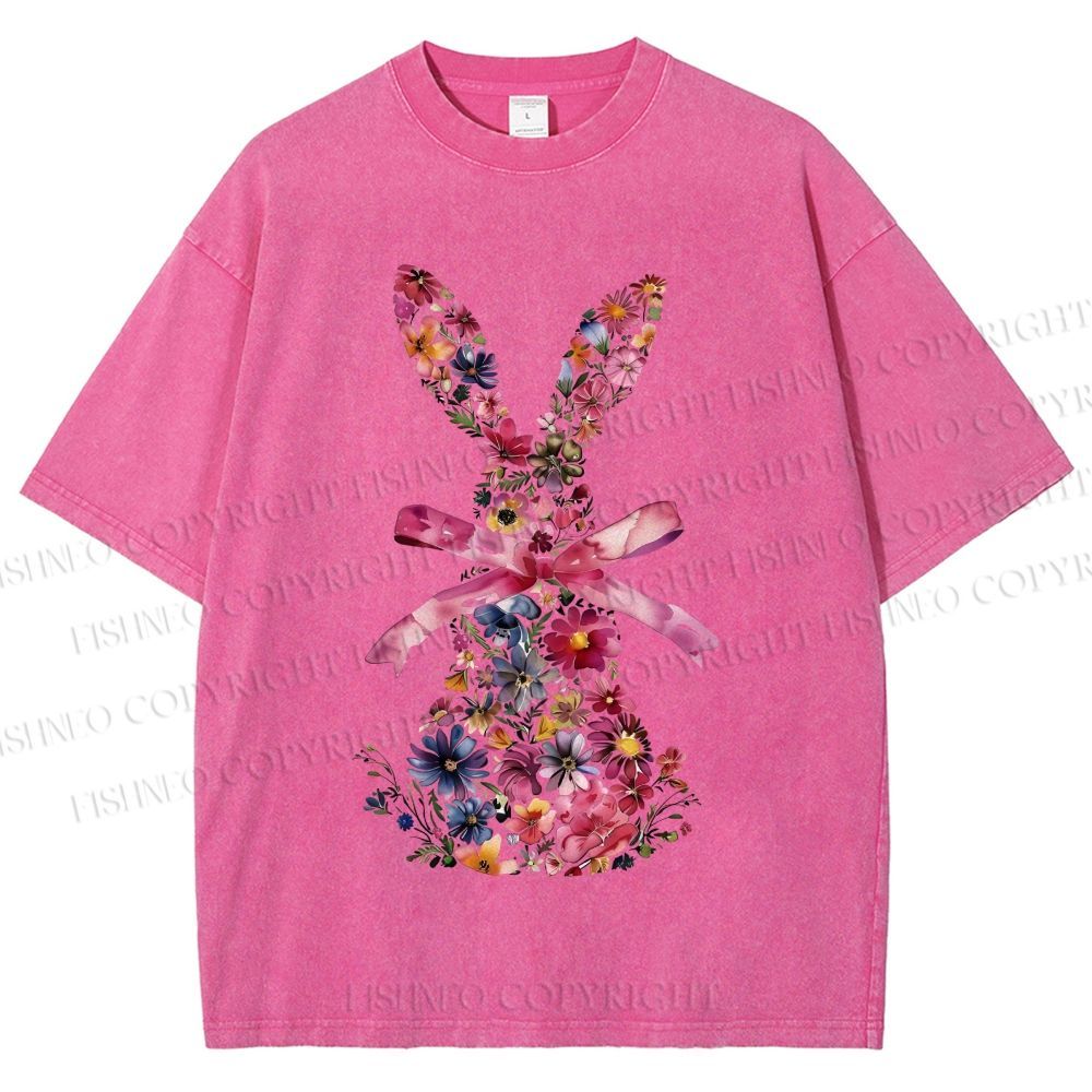 Unisex Blooms & Ribbons Easter Bunny Printed Washed Tee