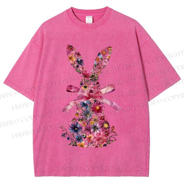 Unisex Blooms & Ribbons Easter Bunny Printed Washed Tee