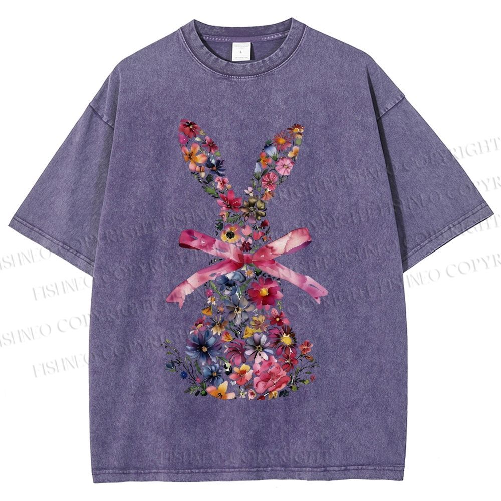 Unisex Blooms & Ribbons Easter Bunny Printed Washed Tee