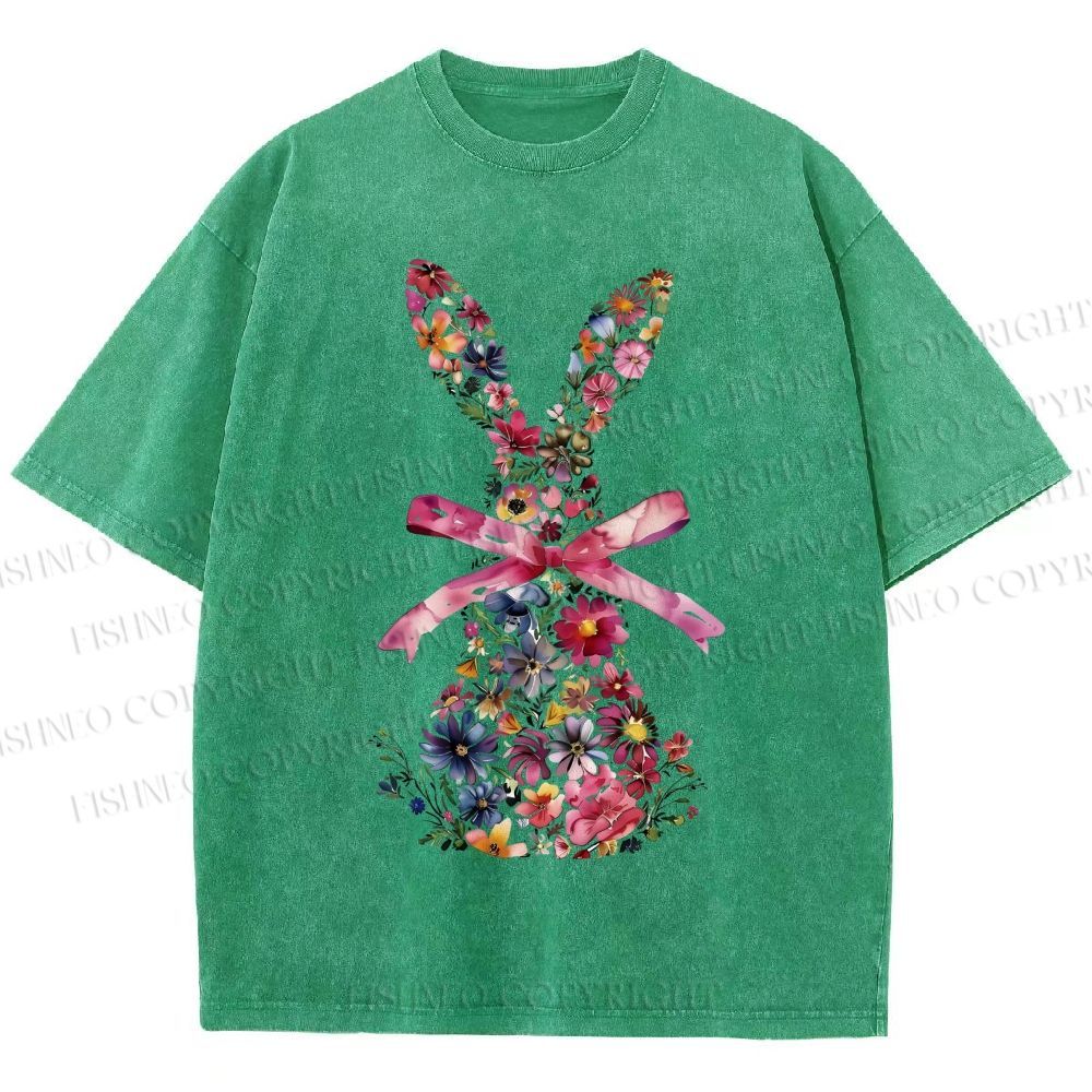 Unisex Blooms & Ribbons Easter Bunny Printed Washed Tee