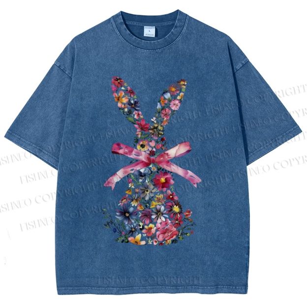 Unisex Blooms & Ribbons Easter Bunny Printed Washed Tee