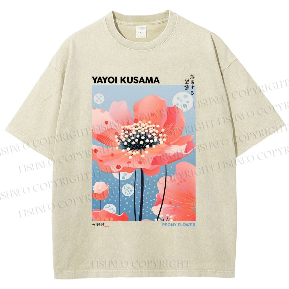 Unisex Yayoi Kusama Flower Printed Washed Tee