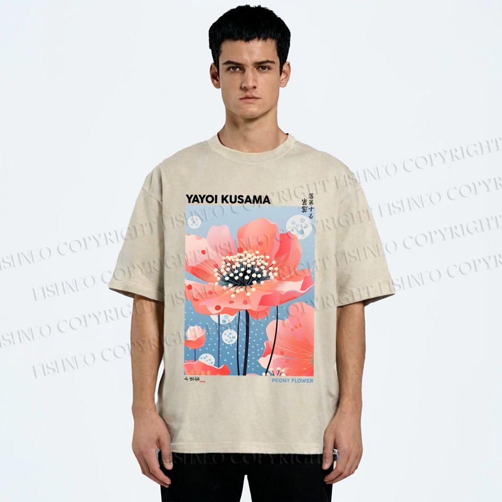 Unisex Yayoi Kusama Flower Printed Washed Tee