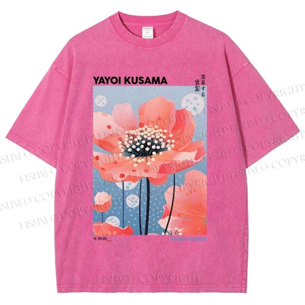 Unisex Yayoi Kusama Flower Printed Washed Tee