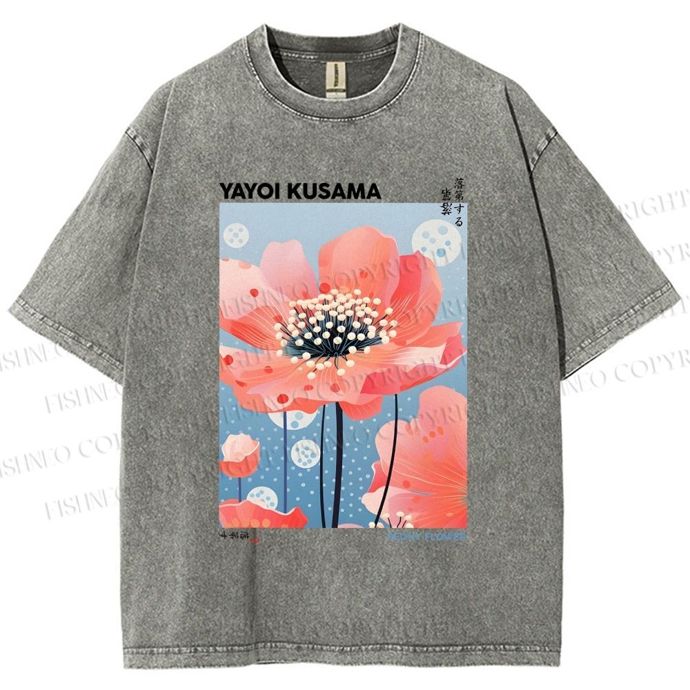 Unisex Yayoi Kusama Flower Printed Washed Tee