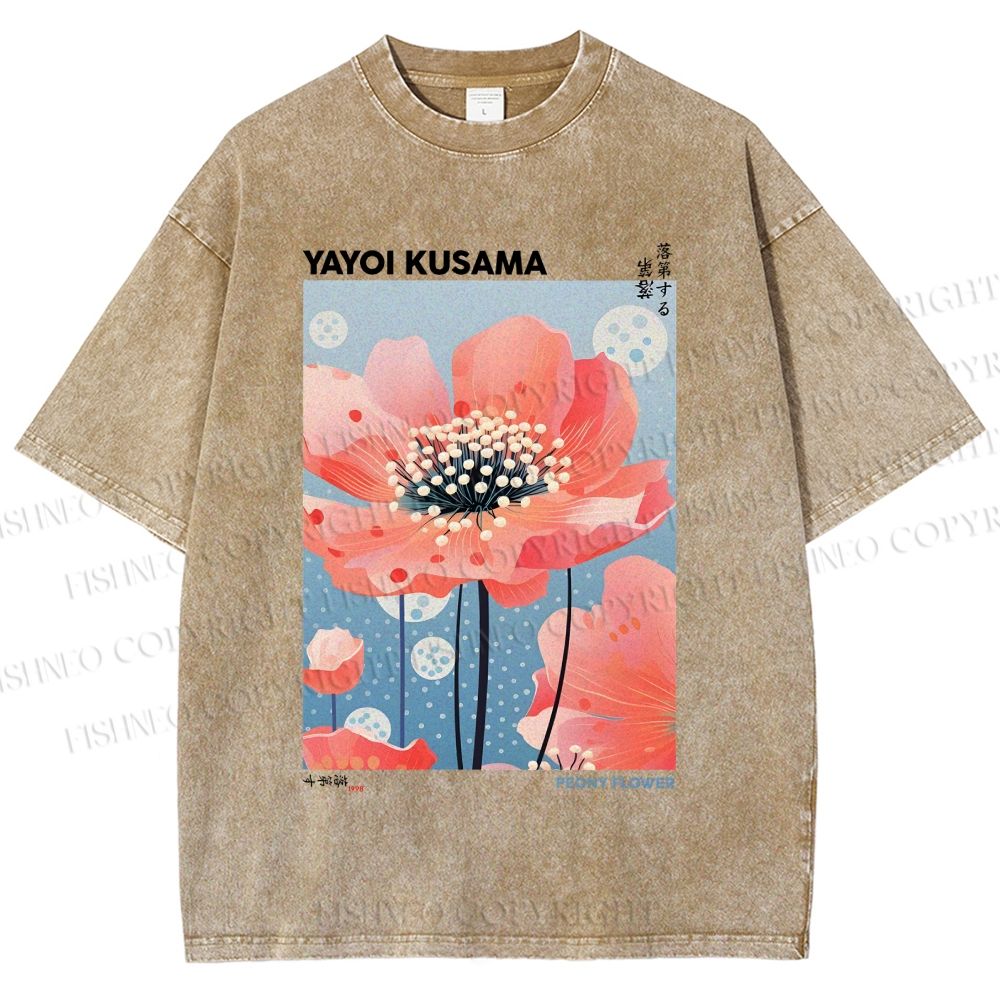 Unisex Yayoi Kusama Flower Printed Washed Tee