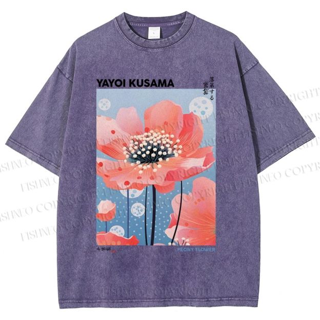 Unisex Yayoi Kusama Flower Printed Washed Tee