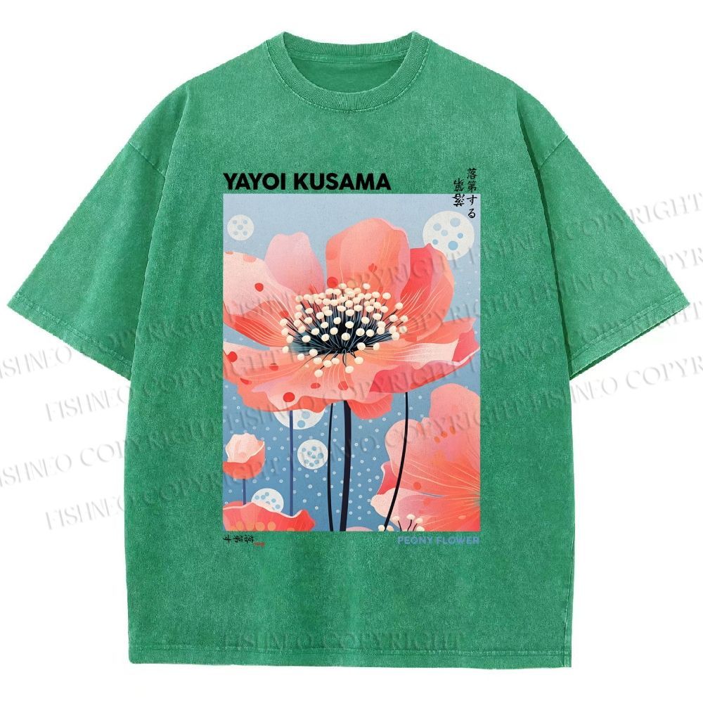 Unisex Yayoi Kusama Flower Printed Washed Tee