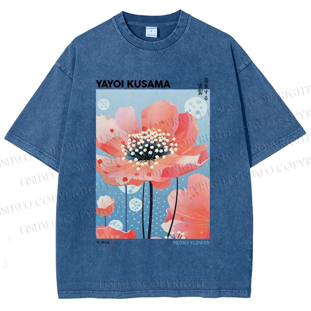 Unisex Yayoi Kusama Flower Printed Washed Tee