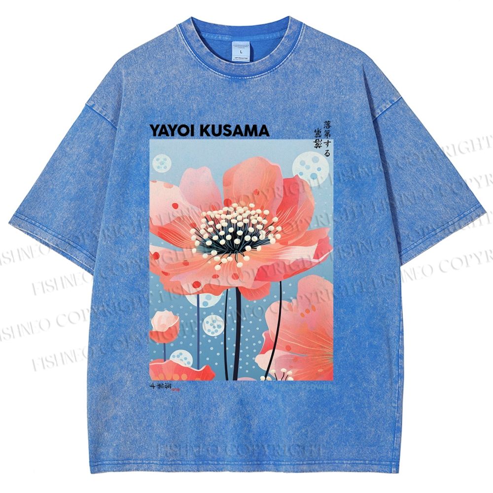 Unisex Yayoi Kusama Flower Printed Washed Tee