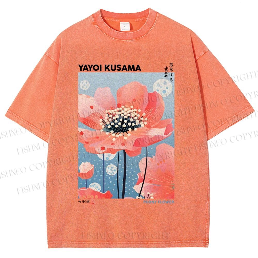 Unisex Yayoi Kusama Flower Printed Washed Tee