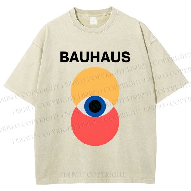 Unisex Bauhaus Geometric Eyes Printed Washed Tee