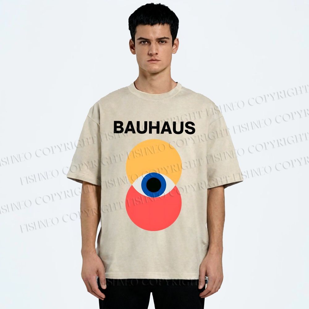 Unisex Bauhaus Geometric Eyes Printed Washed Tee