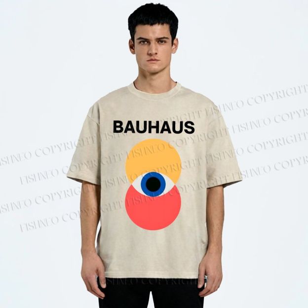 Unisex Bauhaus Geometric Eyes Printed Washed Tee