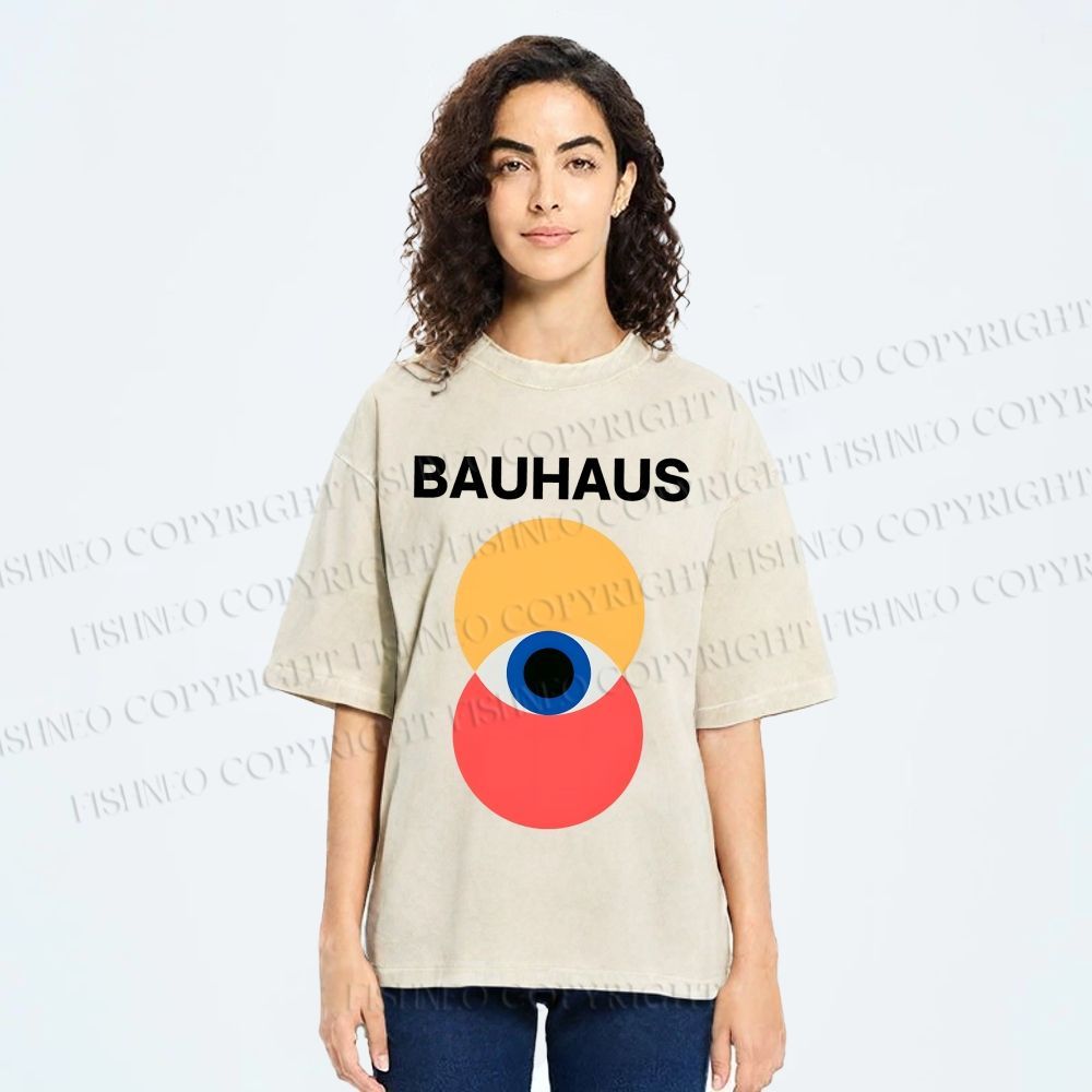 Unisex Bauhaus Geometric Eyes Printed Washed Tee