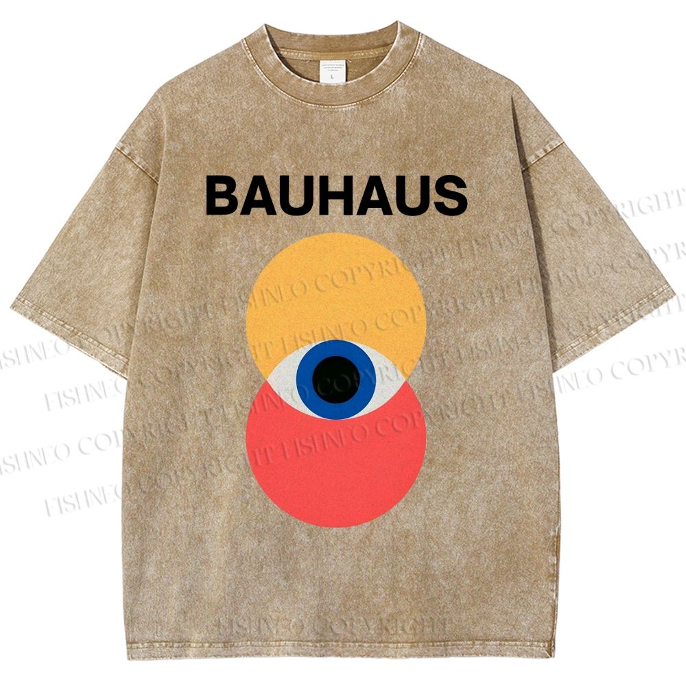 Unisex Bauhaus Geometric Eyes Printed Washed Tee