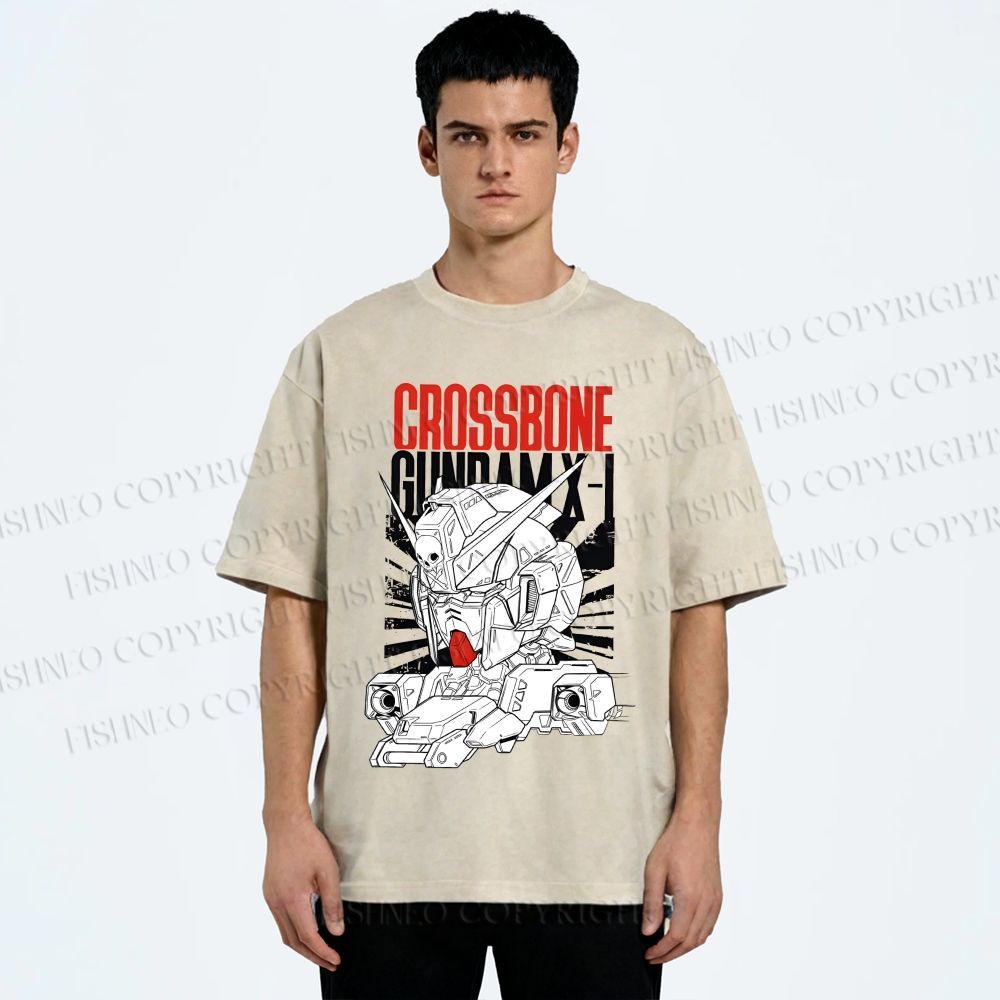 Unisex Crossbone Gundam X-1 Printed Washed Tee