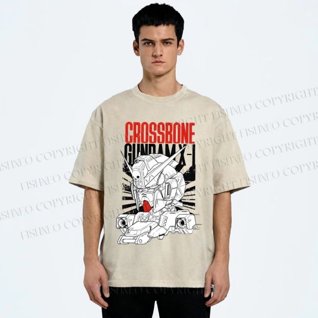 Unisex Crossbone Gundam X-1 Printed Washed Tee