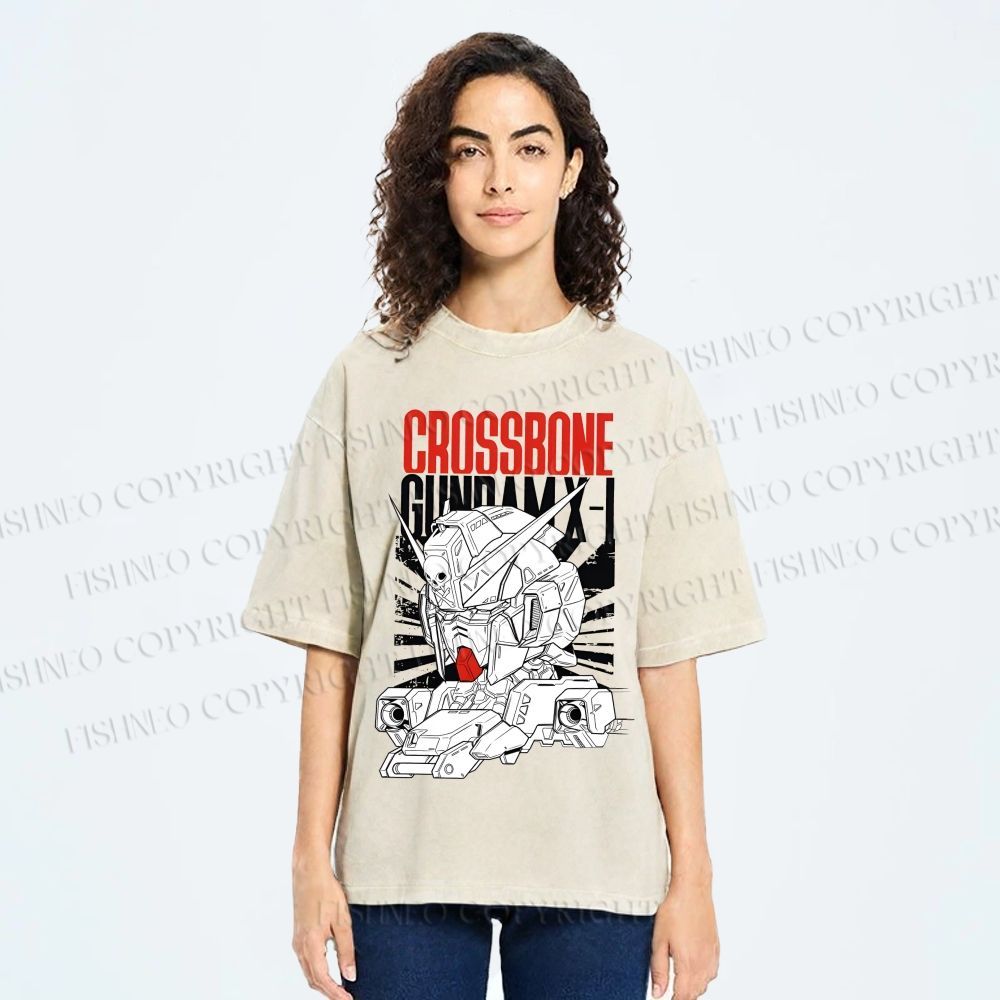 Unisex Crossbone Gundam X-1 Printed Washed Tee
