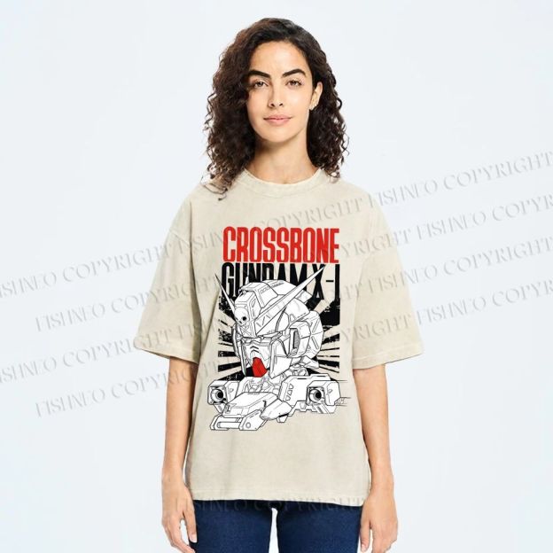 Unisex Crossbone Gundam X-1 Printed Washed Tee