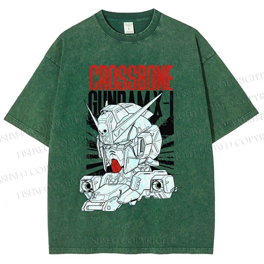 Unisex Crossbone Gundam X-1 Printed Washed Tee