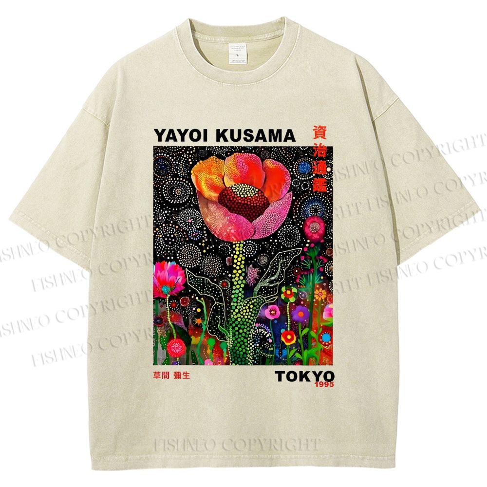 Unisex Yayoi Kusama Polka Dot Flower Printed Washed Tee