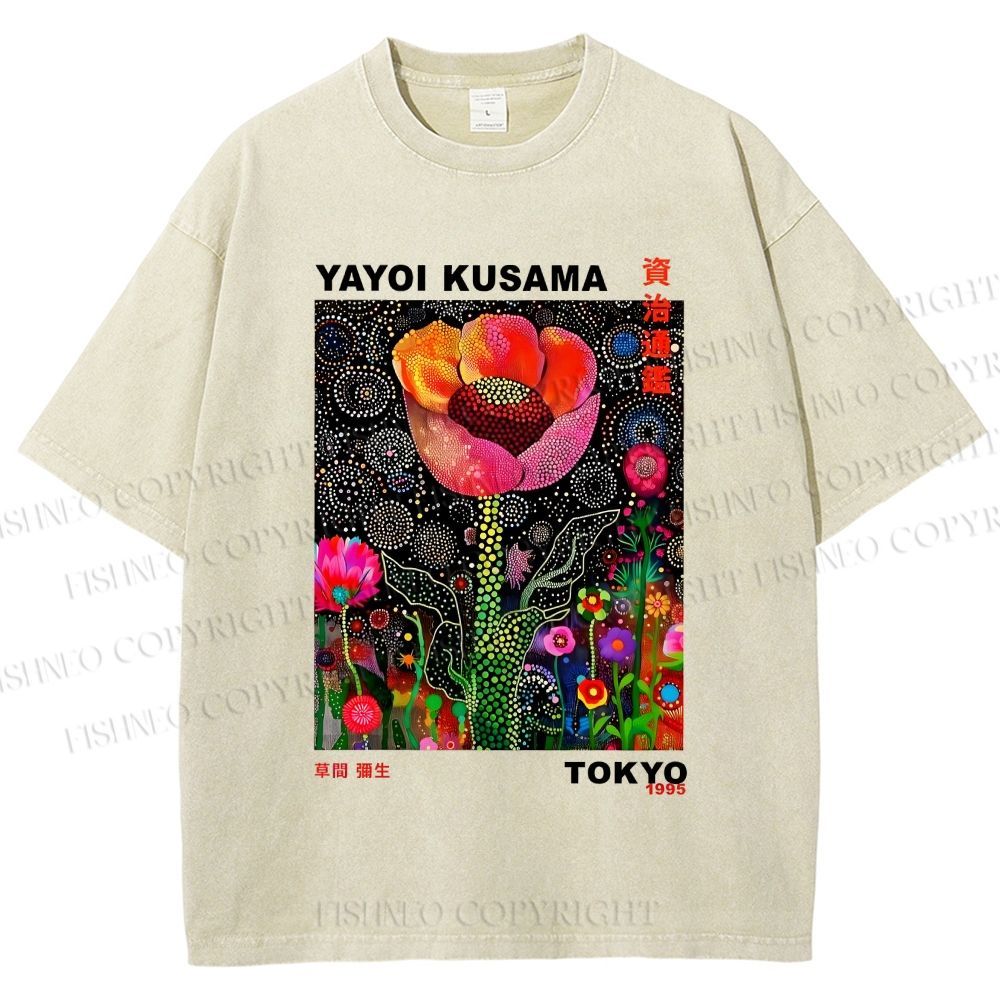 Unisex Yayoi Kusama Polka Dot Flower Printed Washed Tee
