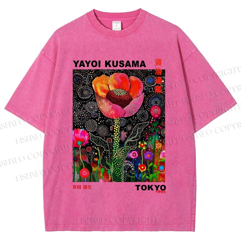 Unisex Yayoi Kusama Polka Dot Flower Printed Washed Tee