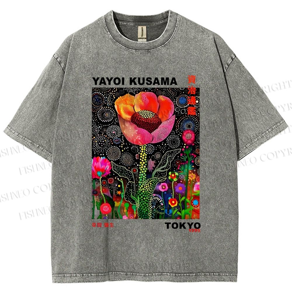 Unisex Yayoi Kusama Polka Dot Flower Printed Washed Tee