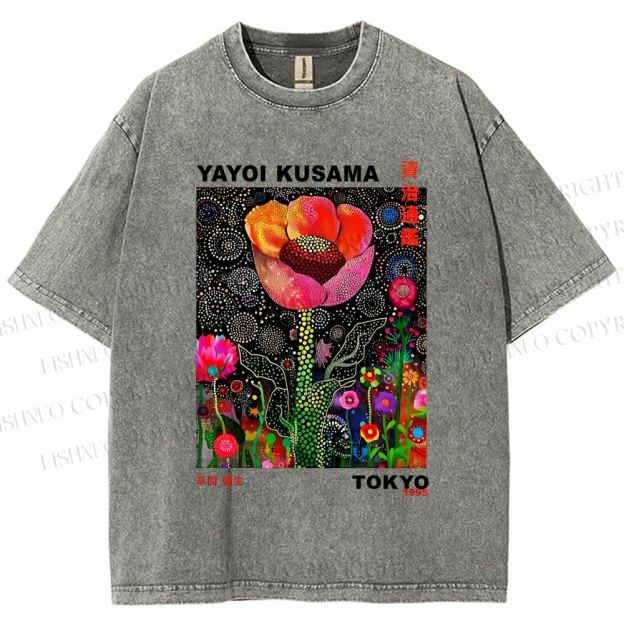 Unisex Yayoi Kusama Polka Dot Flower Printed Washed Tee