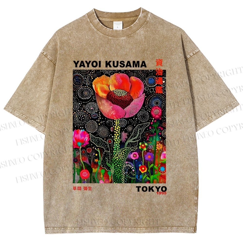 Unisex Yayoi Kusama Polka Dot Flower Printed Washed Tee
