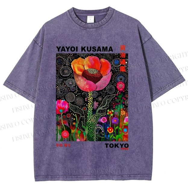 Unisex Yayoi Kusama Polka Dot Flower Printed Washed Tee