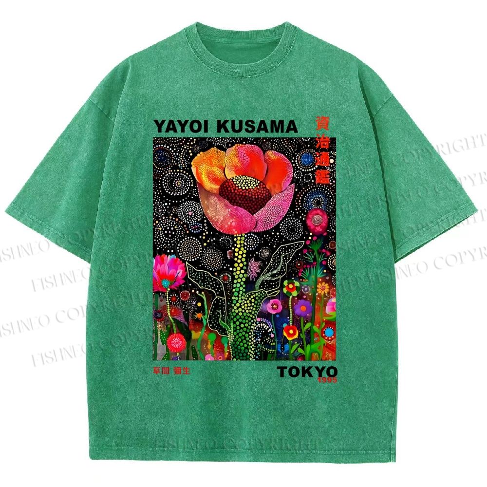 Unisex Yayoi Kusama Polka Dot Flower Printed Washed Tee