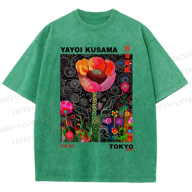 Unisex Yayoi Kusama Polka Dot Flower Printed Washed Tee