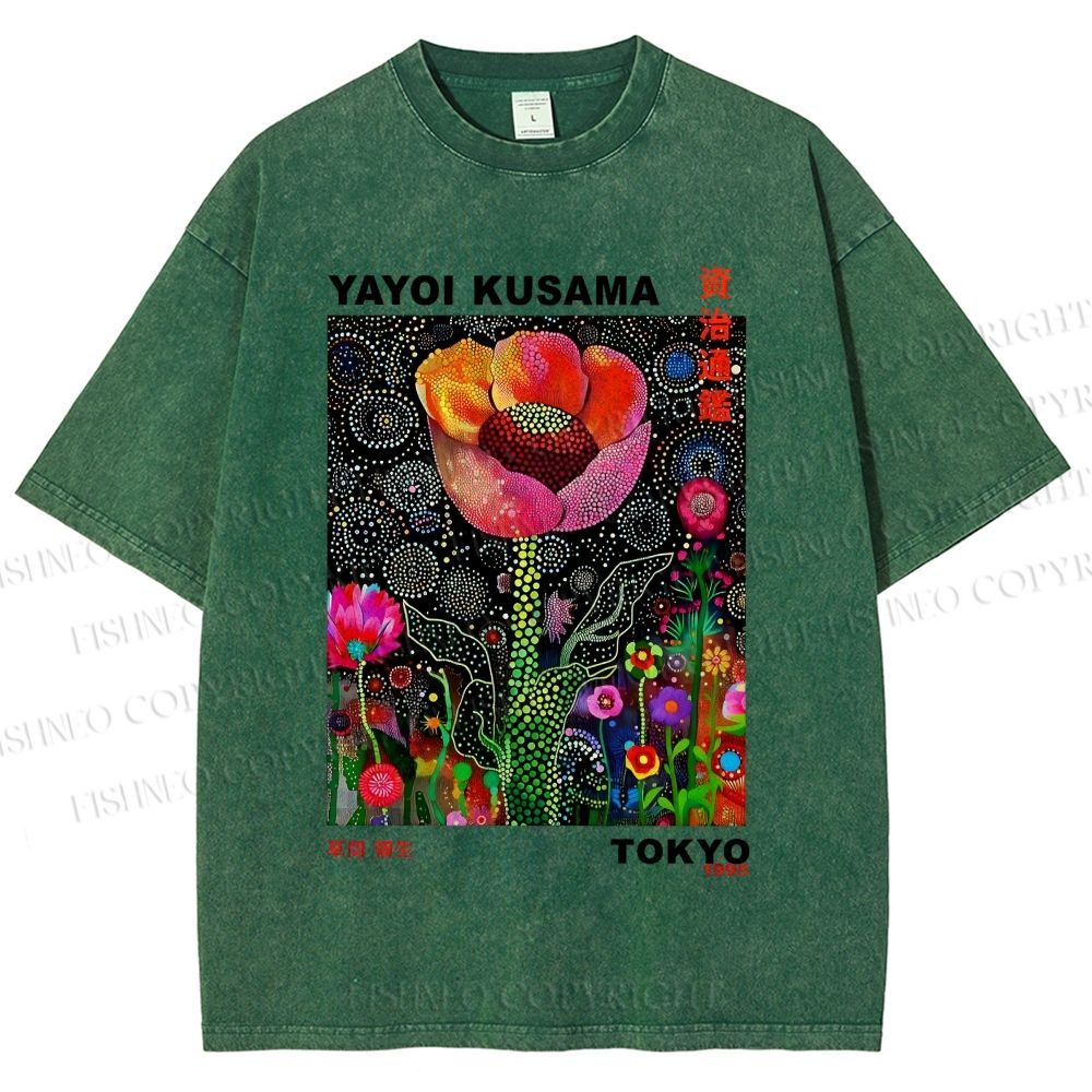 Unisex Yayoi Kusama Polka Dot Flower Printed Washed Tee