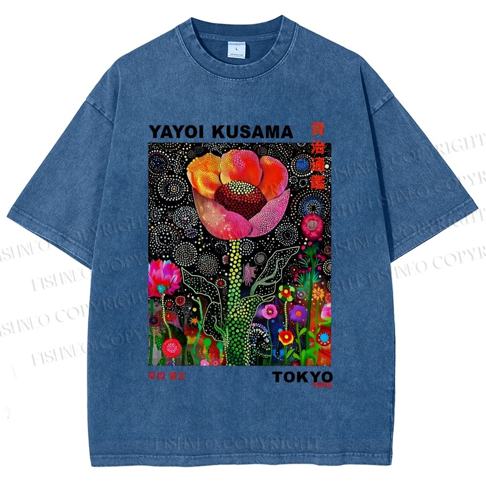 Unisex Yayoi Kusama Polka Dot Flower Printed Washed Tee